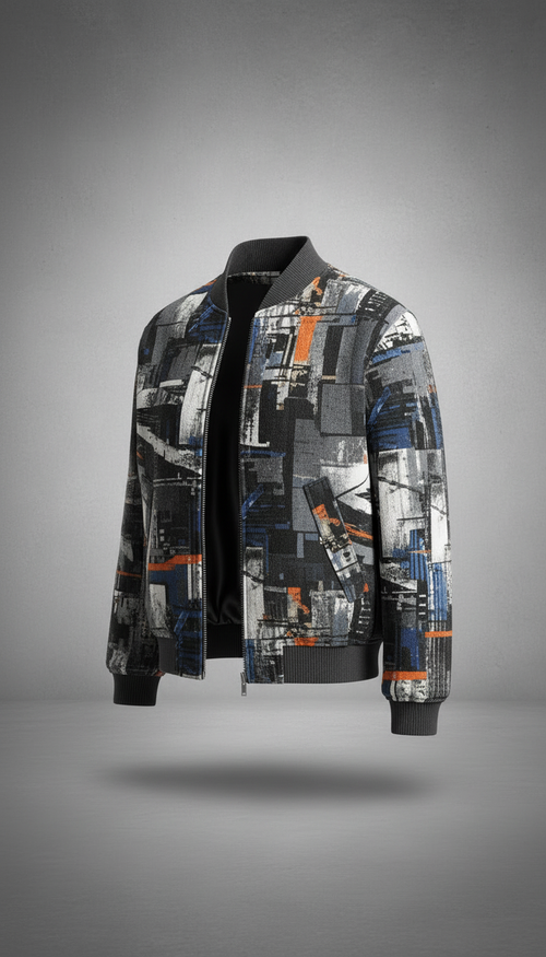 Alternate angle view of Bold Print Bomber Jacket
