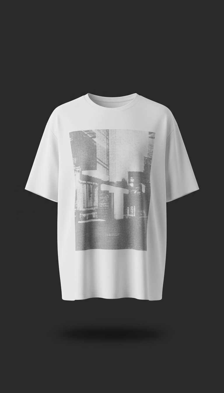 Paper White relaxed-fit t-shirt featuring Urban Grey oversized print on chest., Three-quarter angle as default for apparel...